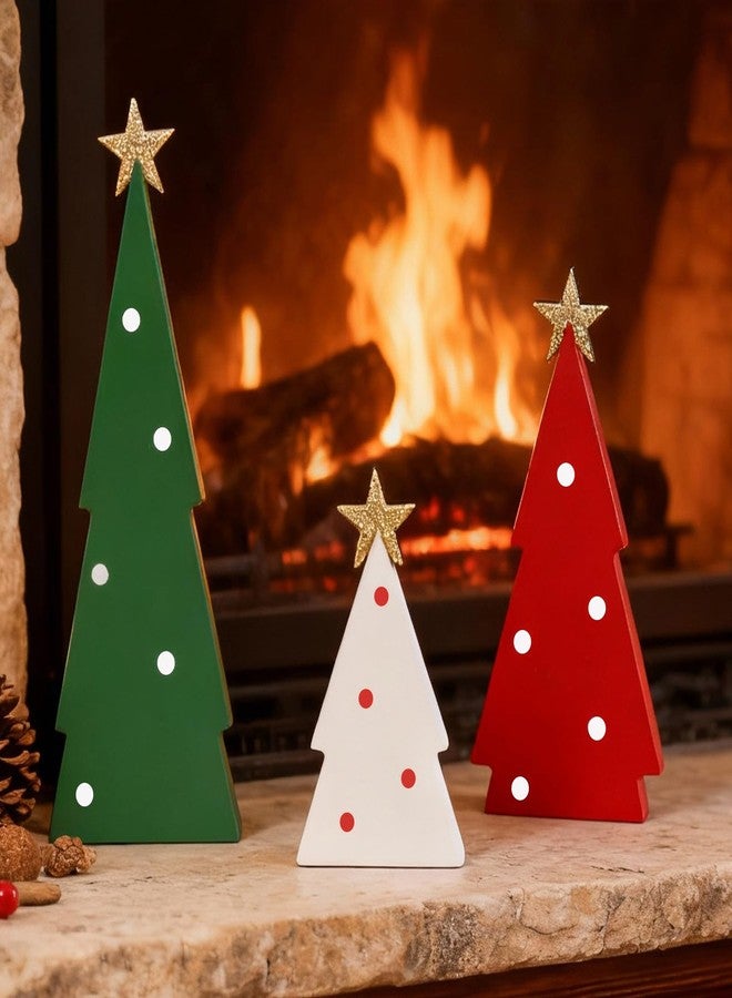 FINDRICH Christmas Decorations Indoor, 3PCS Christmas Trees Decorations Table Shelf Decor Wooden Sign Centerpieces with Glitter Star for Home Office Mantel Tabletop Fireplace Party Decor - Image 4